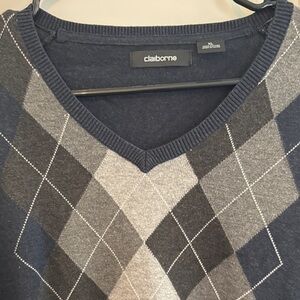 Claiborne V-Neck Argyle Sweater - Navy and Gray